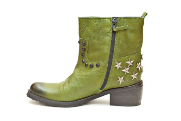 Women's fashion boots green in cowboy style. Autumn shoes