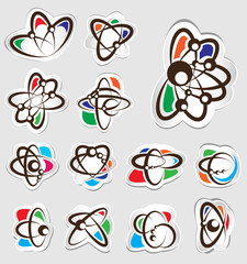Atom elements set for science concept, Vector stickers