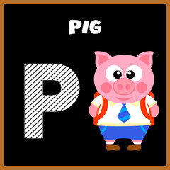 The English alphabet letter P, Pig