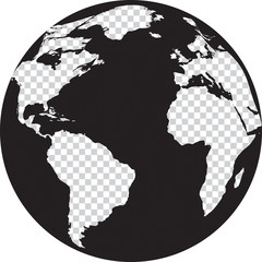 Black and white globe with transparency continents