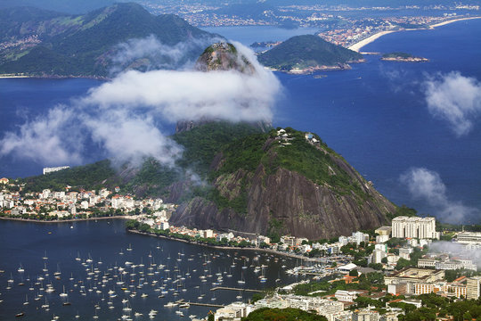 Sugarloaf Mountain and harbor, view from Christ Redeemer, Rio de