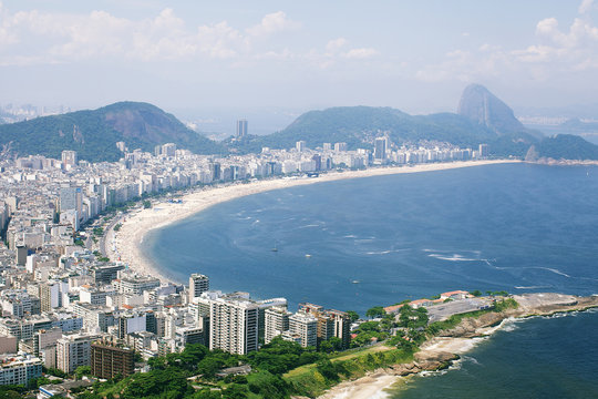 Copacabana beach in Rio de Janeiro, aerial view from helicopter