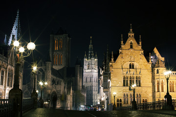 Fototapeta na wymiar Gent city center at night, Belgium