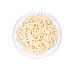 Potatoes fries in the plate isolated on white