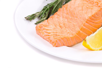 Fresh salmon steak on a plate