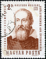 stamp printed by Hungary, shows Galileo Galilei