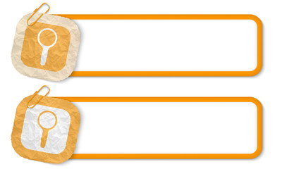 Obraz premium yellow frames with texture crumpled paper and magnifier