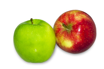 Fresh Green, Red apples on white