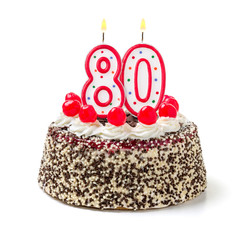 Geburtstagstorte mit brennender Kerze Nummer 80