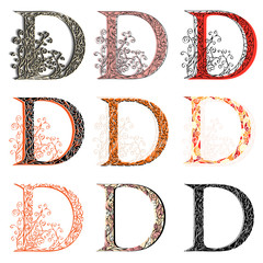 Various combination fishnet letter D.