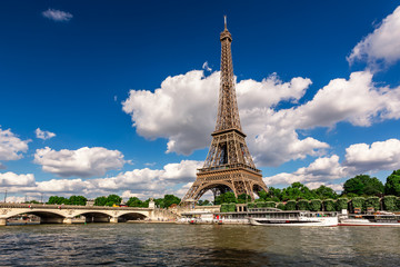 Eiffel Tower and Seine River in Paris, France
