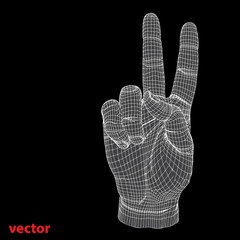 Conceptual 3D cyber black wireframe human hand