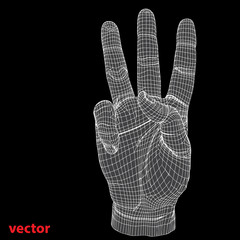 Conceptual 3D cyber black wireframe human hand