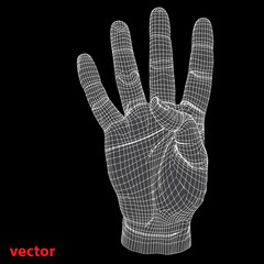 Conceptual 3D cyber black wireframe human hand