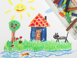 drawing oil pastels: country house