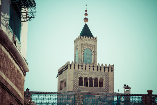 Tunisia. Minaret of the Great mosque (Zitouna, "olive tree") loc