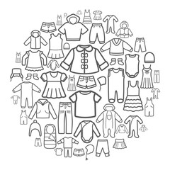Line icons of children clothing.