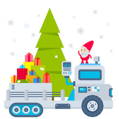 Fototapeta premium Vector illustration of the gnome operates the machine, which car