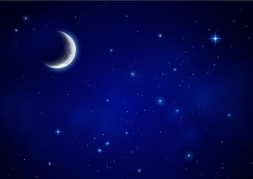 Nachthimmel mit Mondsichel und Sterne