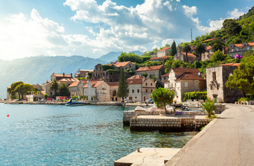 city of Perast at Kotor bay at sunny day, Montenegro.