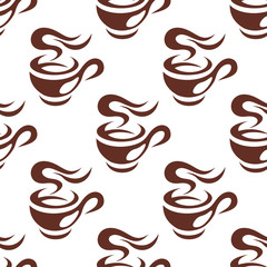 Steaming cup of espresso coffee seamless pattern