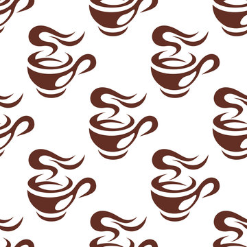 Steaming cup of espresso coffee seamless pattern