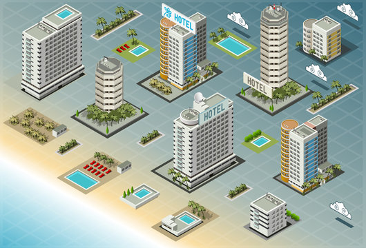 Isometric Building Vector Hotel City Resort