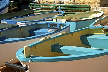 Rowing boats in harbor for hire on Malta.