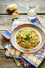 bulgur with eggplant and greens