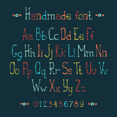 Simple colorful hand drawn font. Complete abc alphabet set.