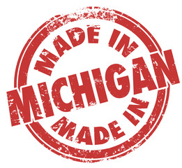 Made in Michigan Red Ink Stamp Manufactured Produced Detroit Sta