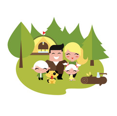 Family camping outdoors