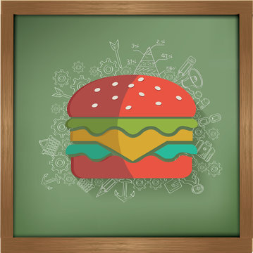 Hamburger design on blackboard background,clean vector