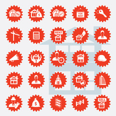 Real estate icon set,red version,clean vector