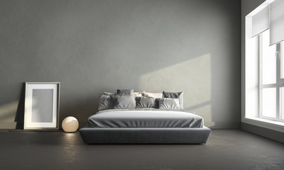 3d render of gray bedroom - Powered by Adobe