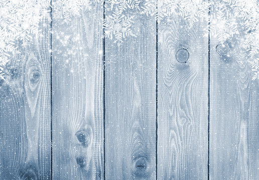 Blue wood texture with snow