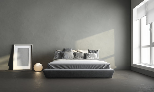3d render of gray bedroom