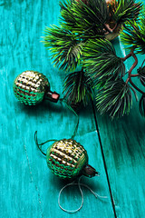 postcard with Christmas accessories in vintage style