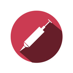 Flat Medical Hypodermic Syringe Icon With Long Shadow