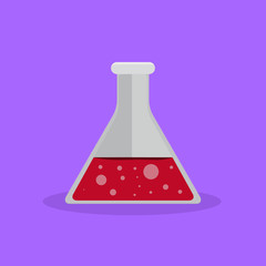 Chemical Bottle With Red Liquid And Purple Background