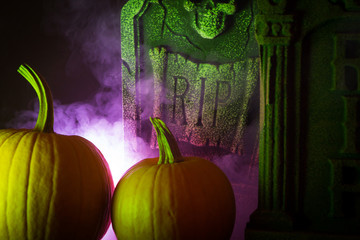 Pumpkins and Grave Stone