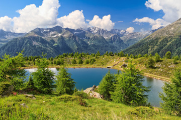 Fototapeta na wymiar Doss dei Gembri lake in Val di Pejo