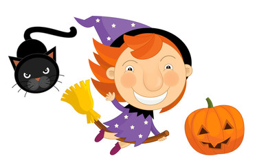 Cartoon happy and funny child - isolated - halloween - girl - witch - illustration for children