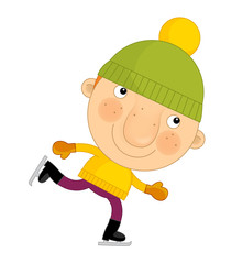 Cartoon happy and funny child - isolated - winter clothes - sport - ice skating - illustration for children