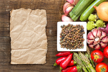 Raw organic roveja beans and vegetables