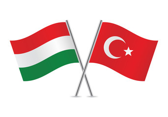 Hungarian and Turkish flags. Vector illustration.