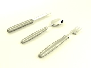 Fototapeta premium Spoon, fork and knife on white background