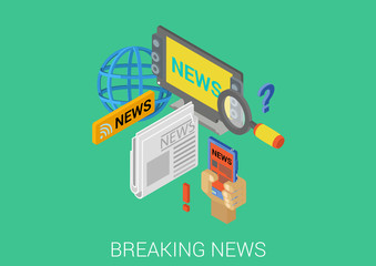 Flat 3d isometric concept web infographic hot breaking news