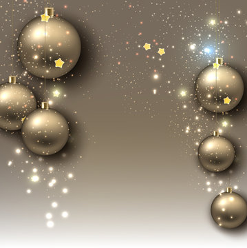 Christmas background with balls. Golden Xmas baubles. Vector