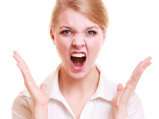 Angry businesswoman furious woman screaming